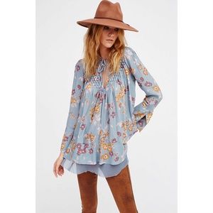 NWT Free People Printed Smocked Top
